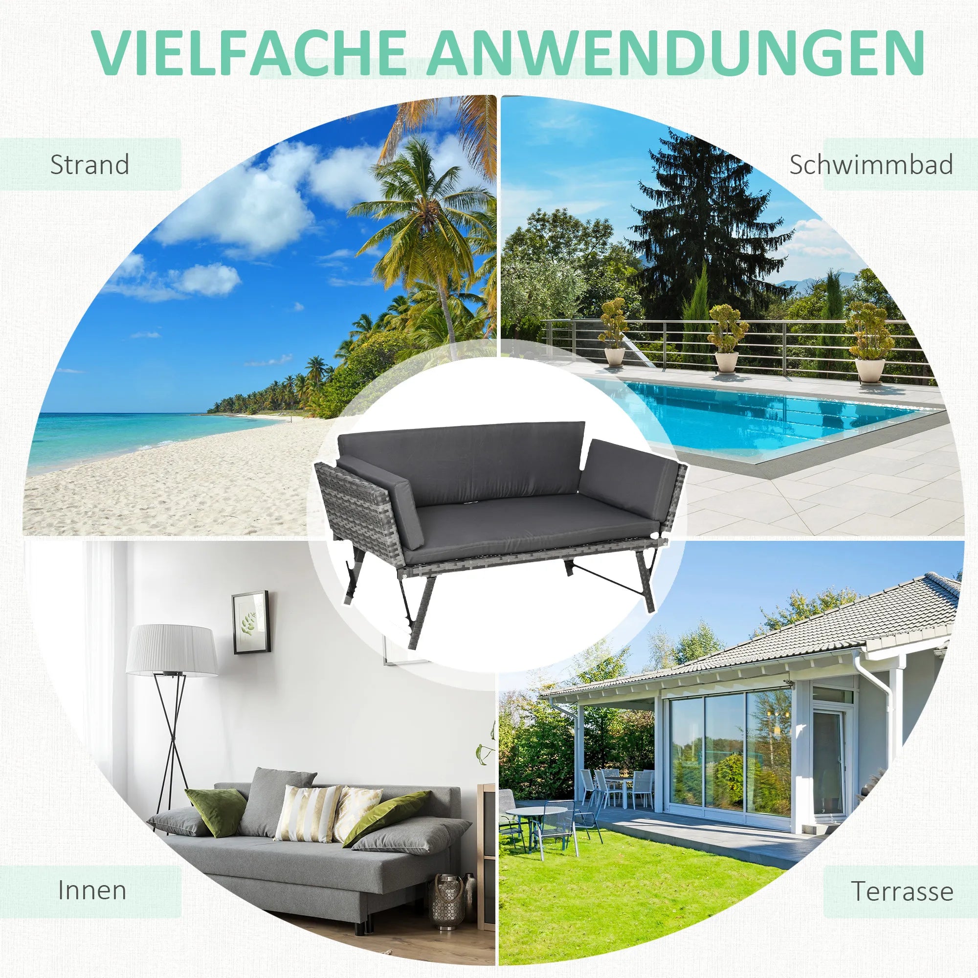 Polyrattan sodo sofa 2 vietų sodo baldai poilsio sofa sodo suolas sodo gultas sulankstomas porankiai plienas pilkos spalvos 129 x 63 x 67 cm