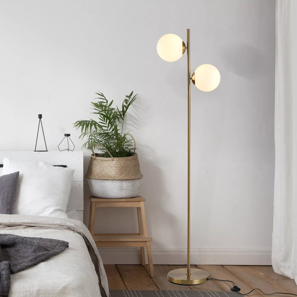 Toršeras su 2 stikliniais gaubtais, 165 cm, auksinės ir baltos spalvos