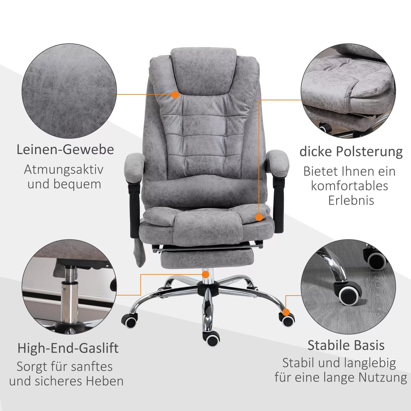 Ergonomiška biuro kėdė su masažo, atlošo reguliavimo ir šildymo funkcija, nuotolinio valdymo pulteliu, pilka