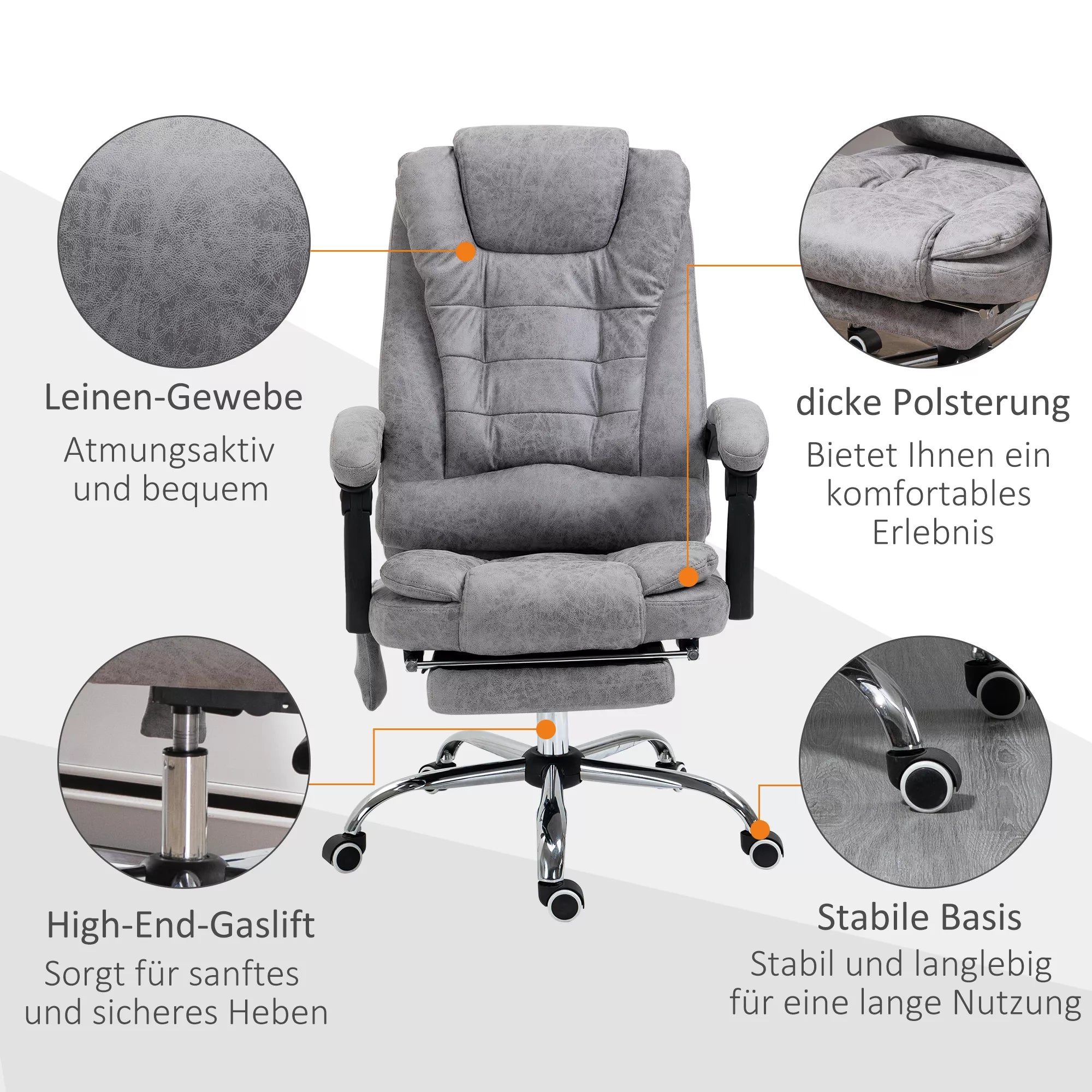 Biuro kėdė su masažo funkcija, atlošiama, iki 120 kg, pilka