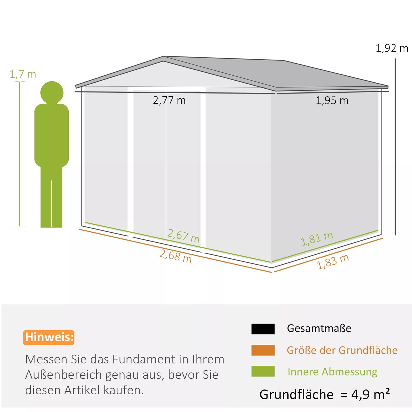 Metalinis sodo namelis įrankiams su stumdomomis durimis ir ventiliacijos langeliais, 277 x 195 x 192 cm, Pilkas
