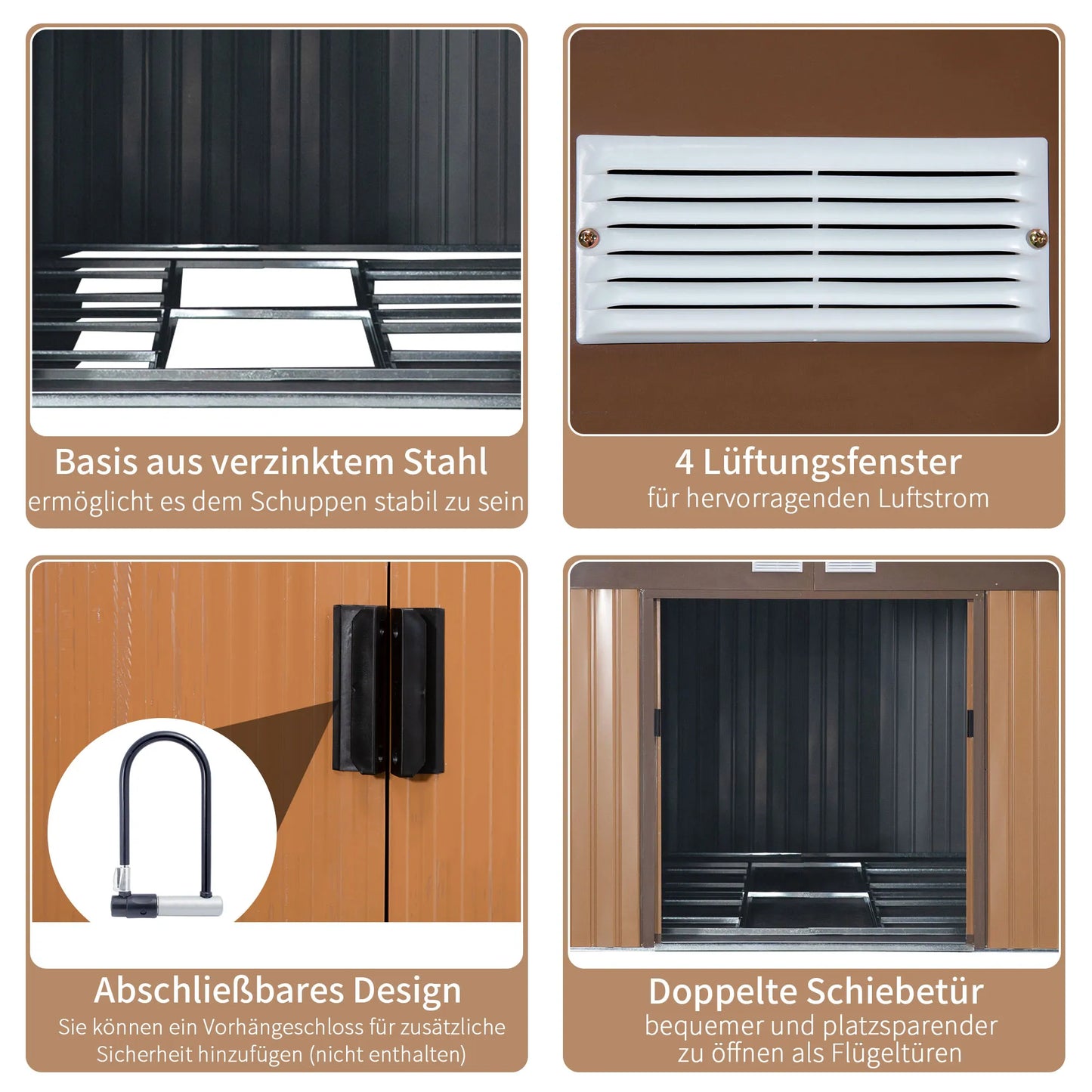 Plieninė sodo pašiūrė 20m³ įrankių namelis sodo namelis dviračių pašiūrė sodui rudos spalvos 340 x 386 x 200 cm