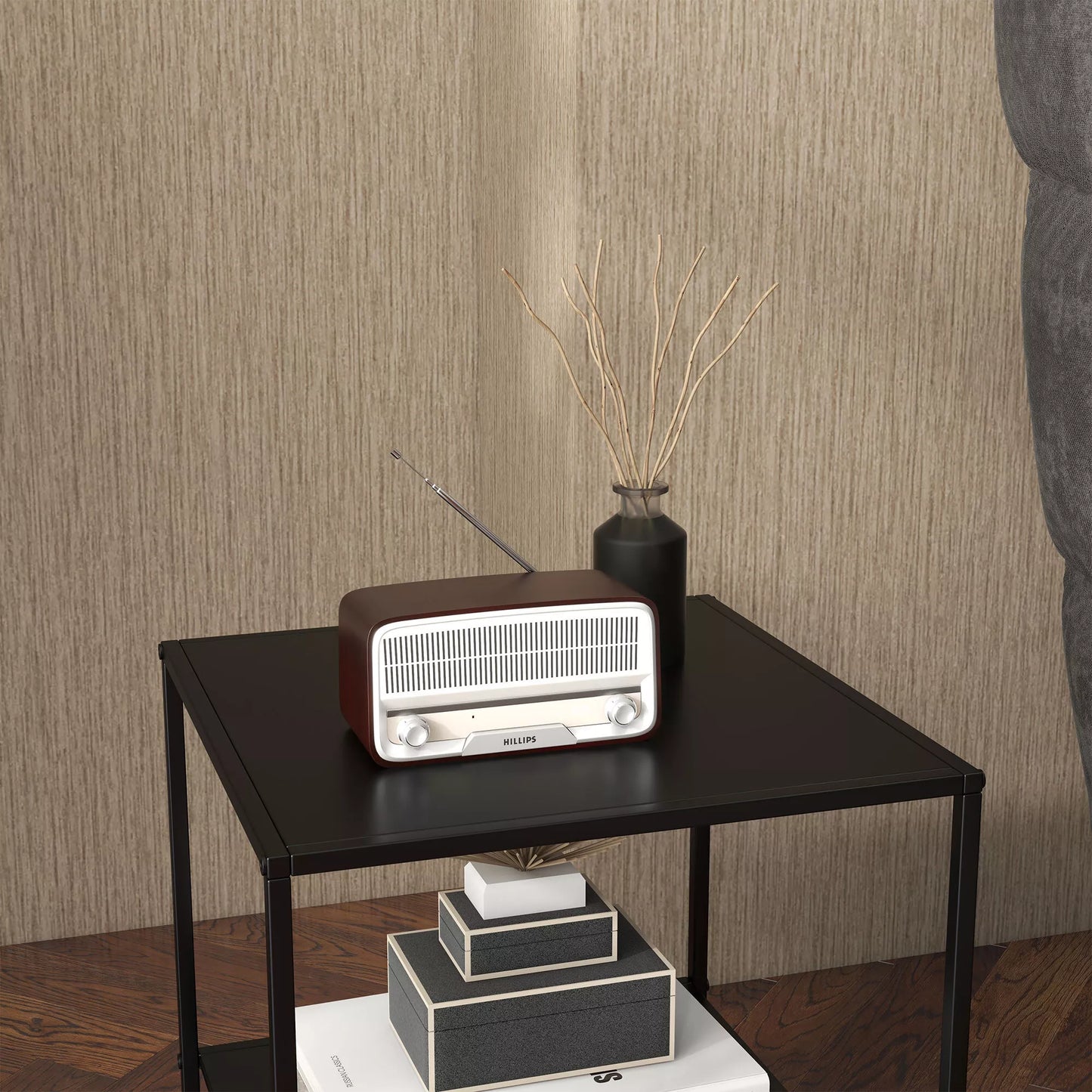 Pramoninio dizaino pagalbinis staliukas, kavos staliukas, naktinis staliukas, 1 lentyna, juodas