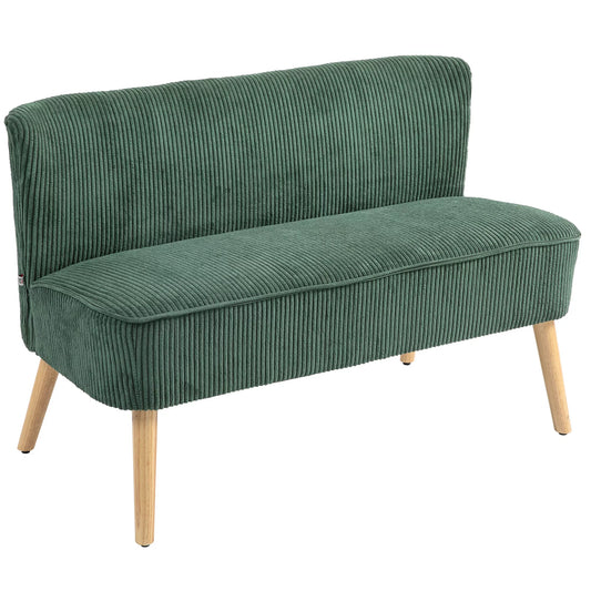 Dviejų vietų minkšta sofa, medinė, velvetinio poliesterio, su putplasčio užpildu, 117 x 56,5 x 77 cm, žalia