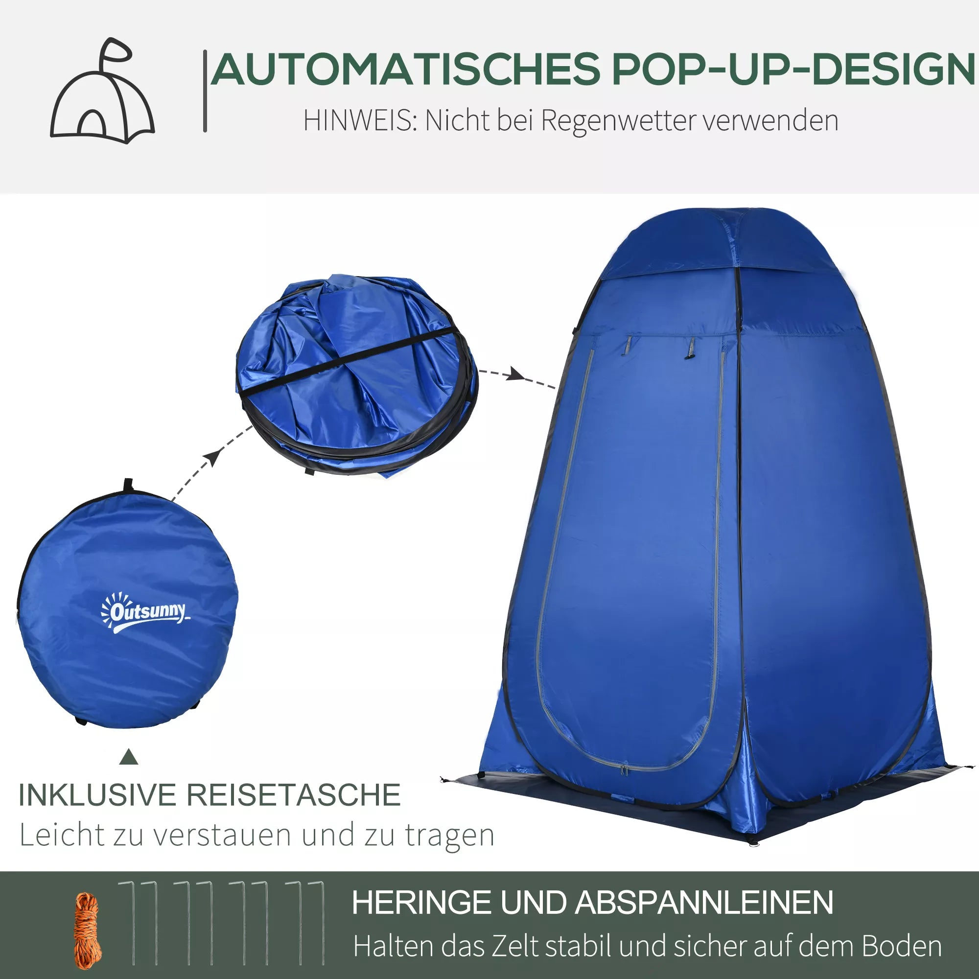 Pop-up dušo palapinė Tualeto palapinė Kempingo persirengimo palapinė su nešimo krepšiu Mobilus lauko tualetas Persirengimo kabina Stovyklos palapinė Tamsiai mėlyna 126 x 124 x 189 cm