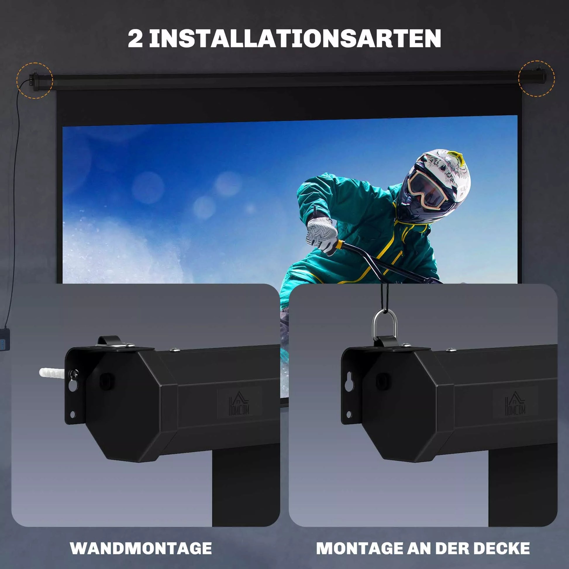 Projektoriaus ekranas, 16:9 formatas, nuotolinio valdymo pultas, 266 x 149 cm (120 colių), juodas