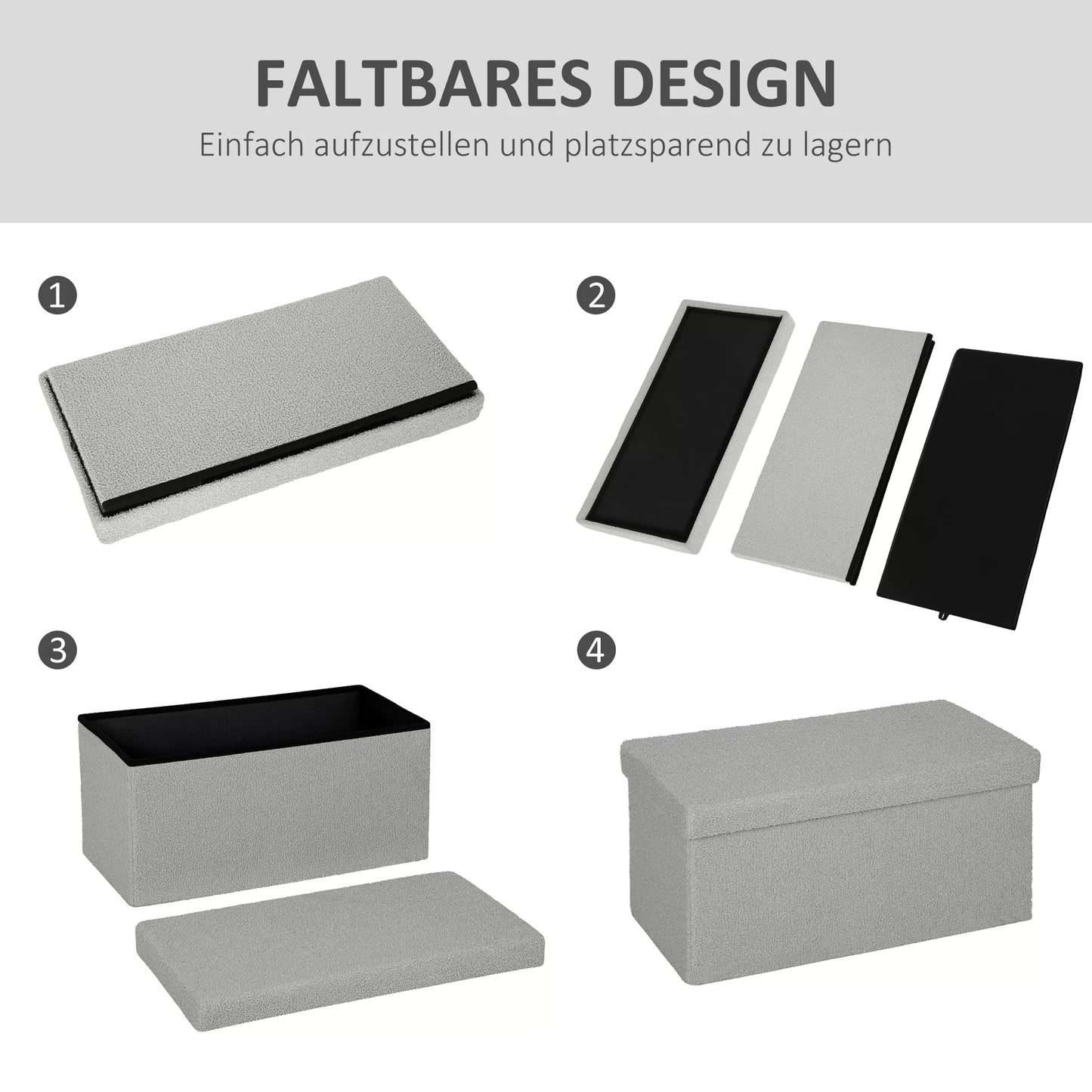 Laikymo pufas, minkštas suoliukas su daiktadėže ir dangčiu svetainei, miegamajam, koridoriui, šviesiai pilkas