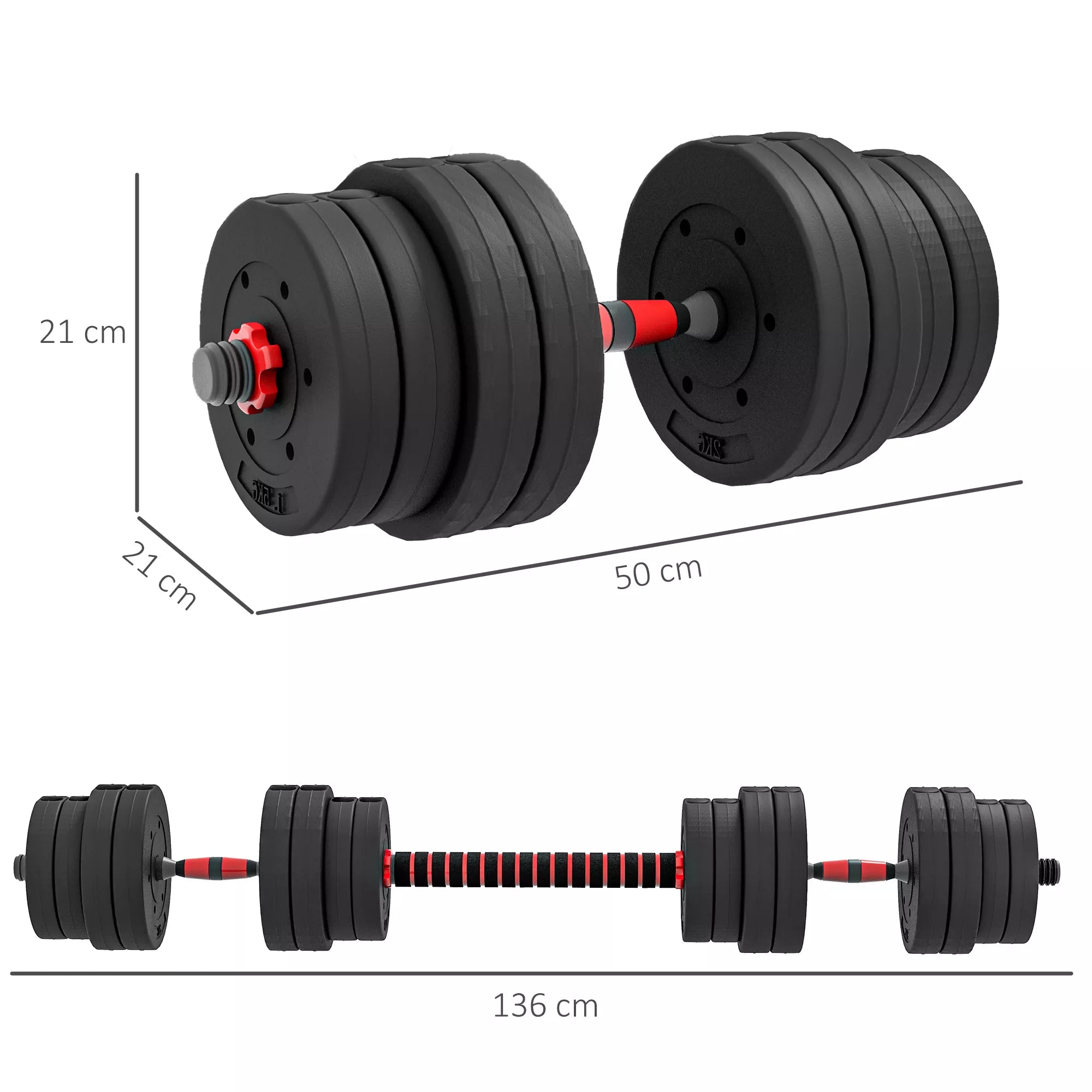2 viename Hantelių rinkinys 30 kg, reguliuojama trumpoji ir ilgoji štanga, profesionalus "Dumbbell" jėgos treniruoklis, juodos spalvos
