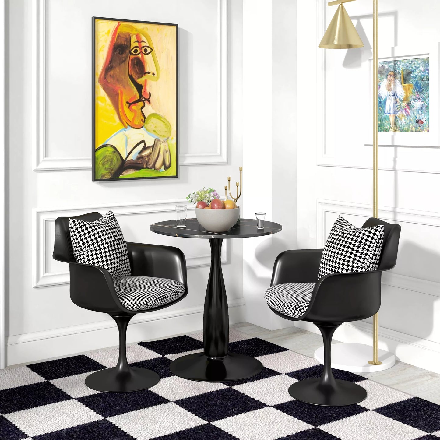 Apvalus valgomojo stalas, milteliniu būdu dengtas plienas, MDF su melaminu, neslystančios kojelės, 70 x 74 cm, Juodas