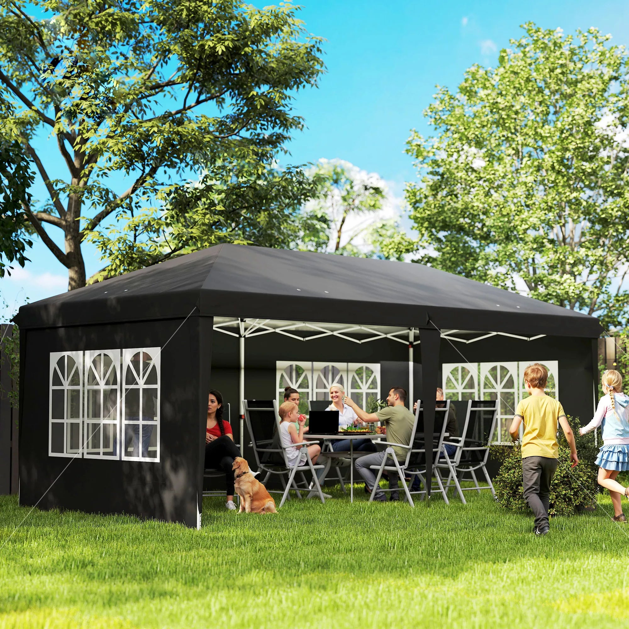 Greitai surenkama pavėsinė, sulankstomas renginių paviljonas, poliesteris ir plienas, 3x6 m, juodas