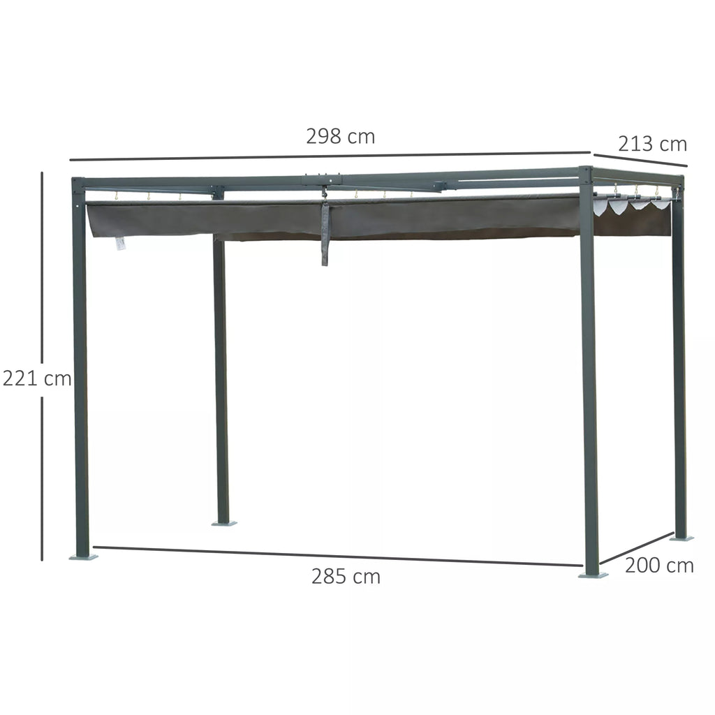 Pergola 3x2 m sodo pavėsinė, metalinis terasos stogas, sodo pavėsinė su reguliuojamu stogu, atskira, saulės apsauga terasai ir sodui, pilka