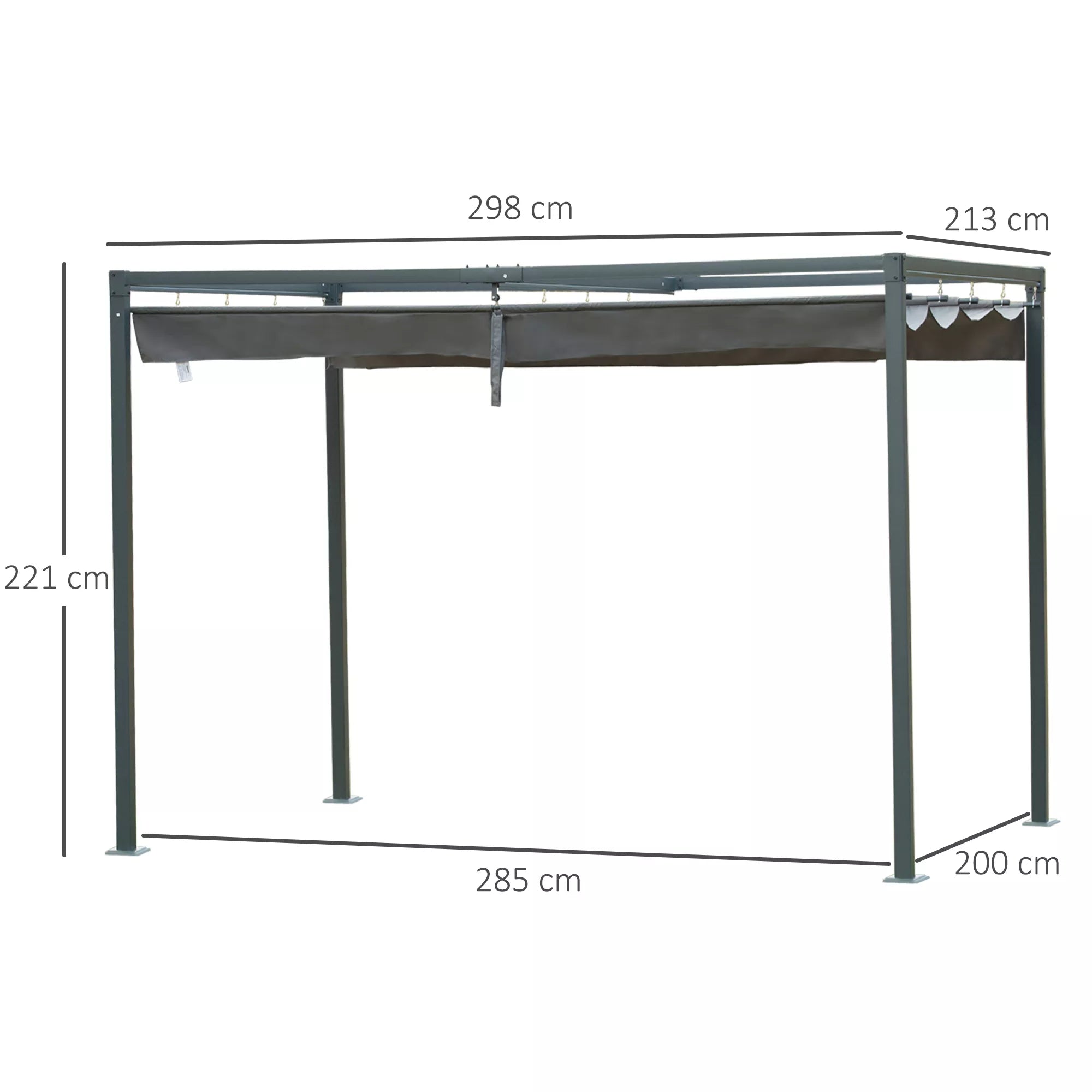 Pergola 3x2 m sodo pavėsinė, metalinis terasos stogas, sodo pavėsinė su reguliuojamu stogu, atskira, saulės apsauga terasai ir sodui, pilka