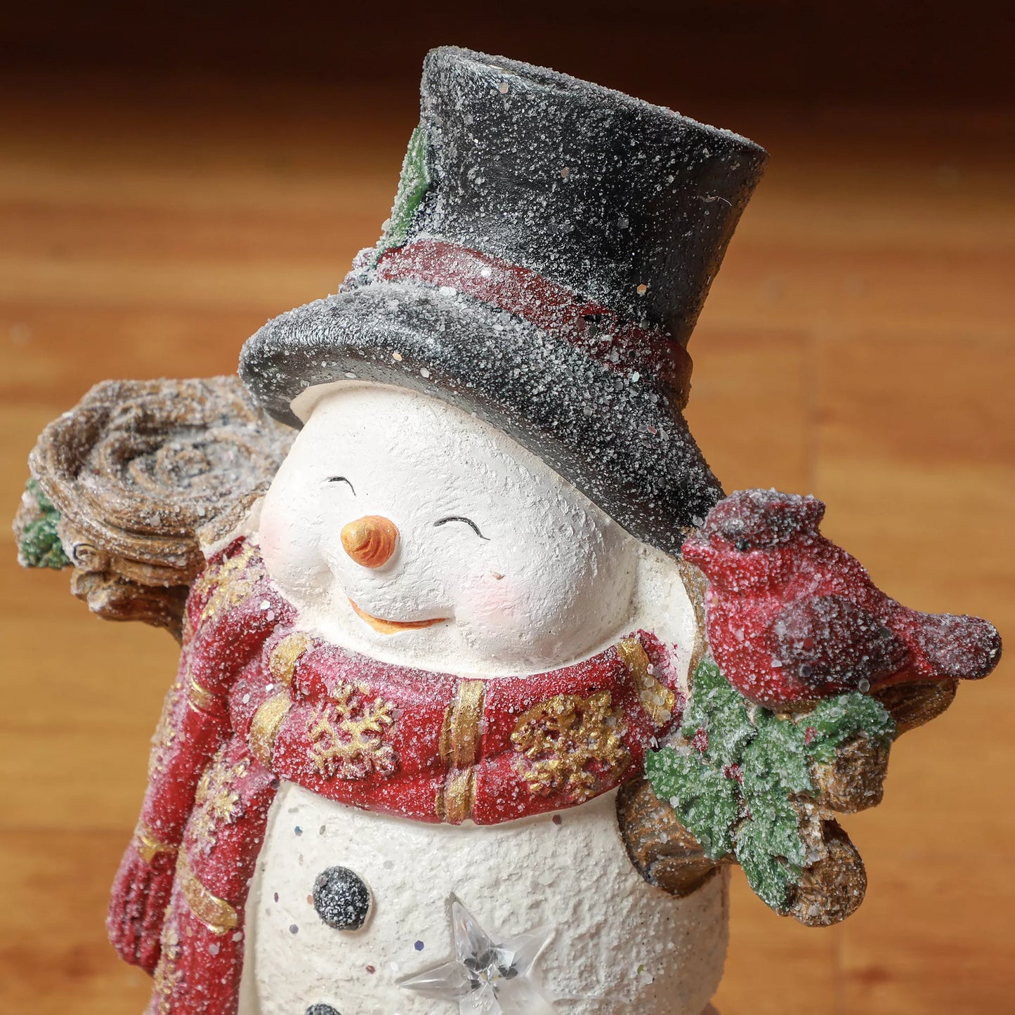 HOMCOM Kalėdinė dekoracija, Sniego senis su paukščiu, 4 šiltai baltos LED lemputės, veikiantis baterijomis, 25 x 15,5 x 38 cm