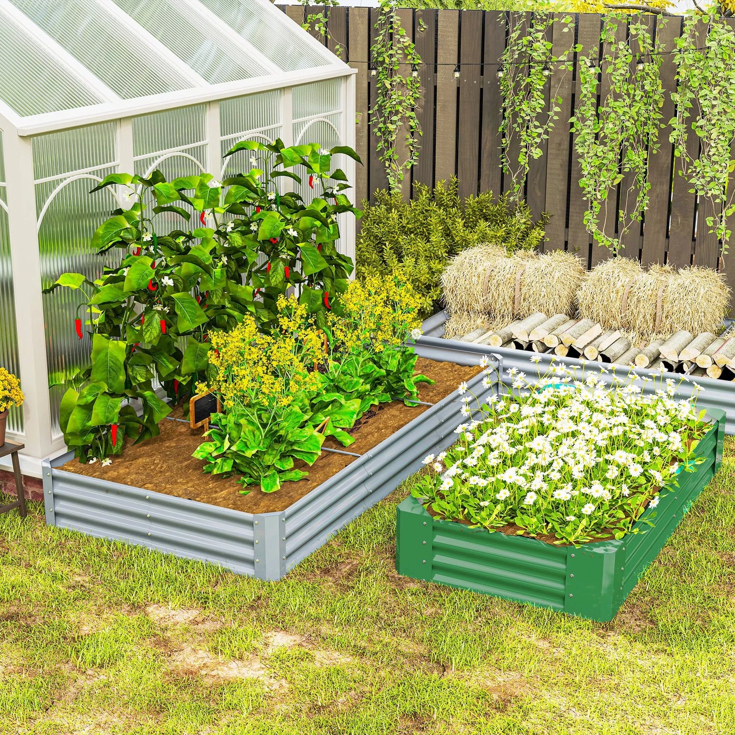 Plieninis pakeltas lysvas, atsparus oro sąlygoms, augalų lysvas su apsaugine nuo įpjovimų briauna, mini šiltnamis