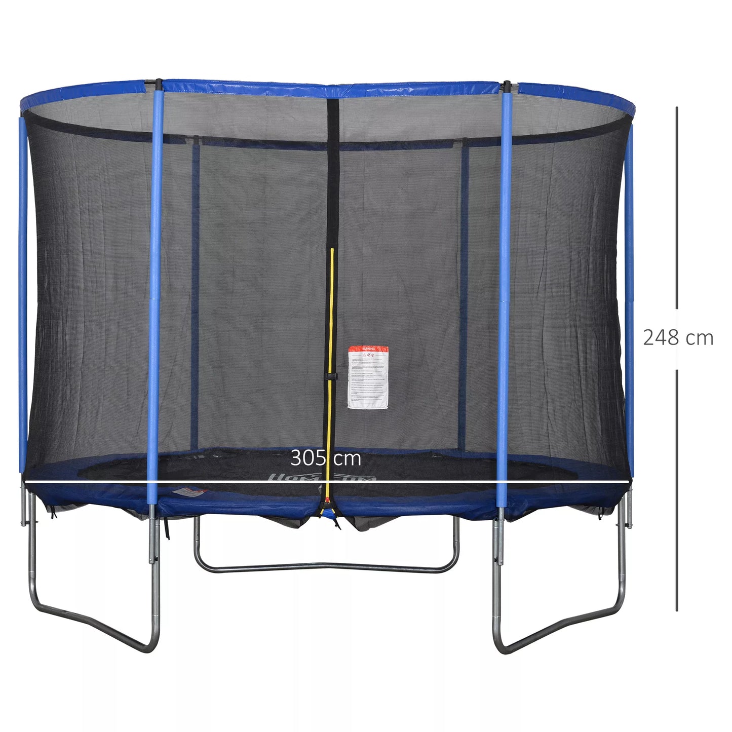 Trampolinas su apsauginiu tinklu, sodo batutas vidaus ir lauko naudojimui, fitneso batutas paaugliams ir suaugusiems. Plienas, mėlyna+juoda. Iki 113,6 kg. Ø305 x 248A cm