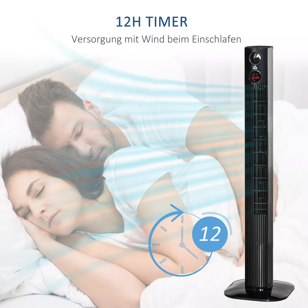 Bokštinis ventiliatorius su nuotolinio valdymo pultu 45 W 70° svyravimas Koloninis ventiliatorius Ventiliatorius su aromato difuzoriumi Laikmačio funkcija 3 ventiliacijos lygiai Juodas