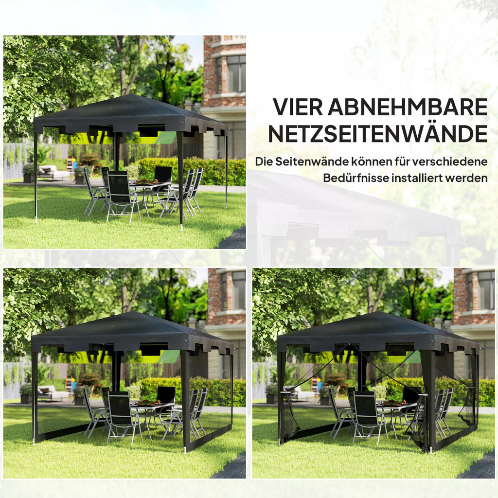 Pavilion sodo palapinė 3 x 3 m Paviljonas, atsparus oro sąlygoms, sulankstomas, 395 cm x 295 cm x 255 cm, juodas