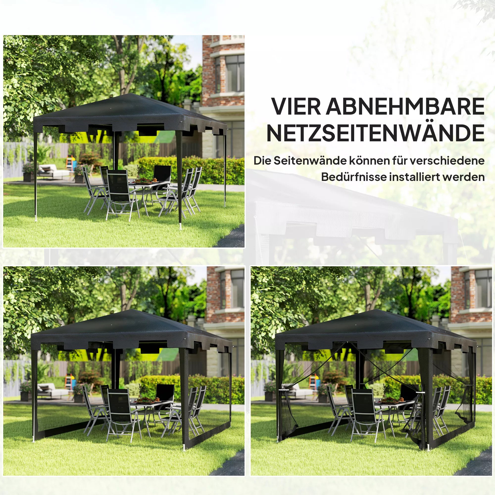 Pavilion sodo palapinė 3 x 3 m Paviljonas, atsparus oro sąlygoms, sulankstomas, 395 cm x 295 cm x 255 cm, juodas
