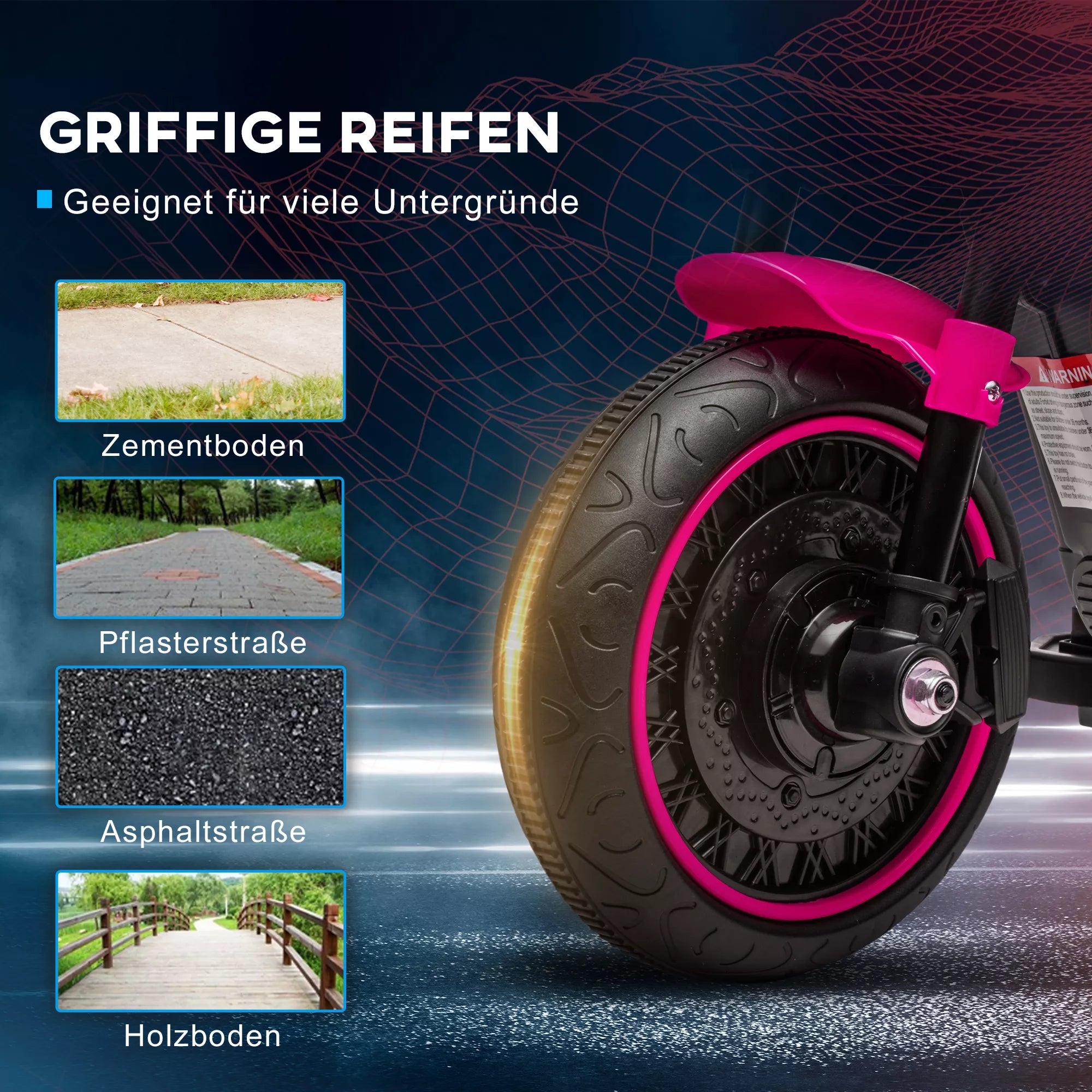 Elektrinis vaikų motociklas su pagalbiniais ratais, žibintais, greitis nuo 1,5 iki 3 km/h, skirtas vaikams nuo 1,5 iki 3 metų, rožinis