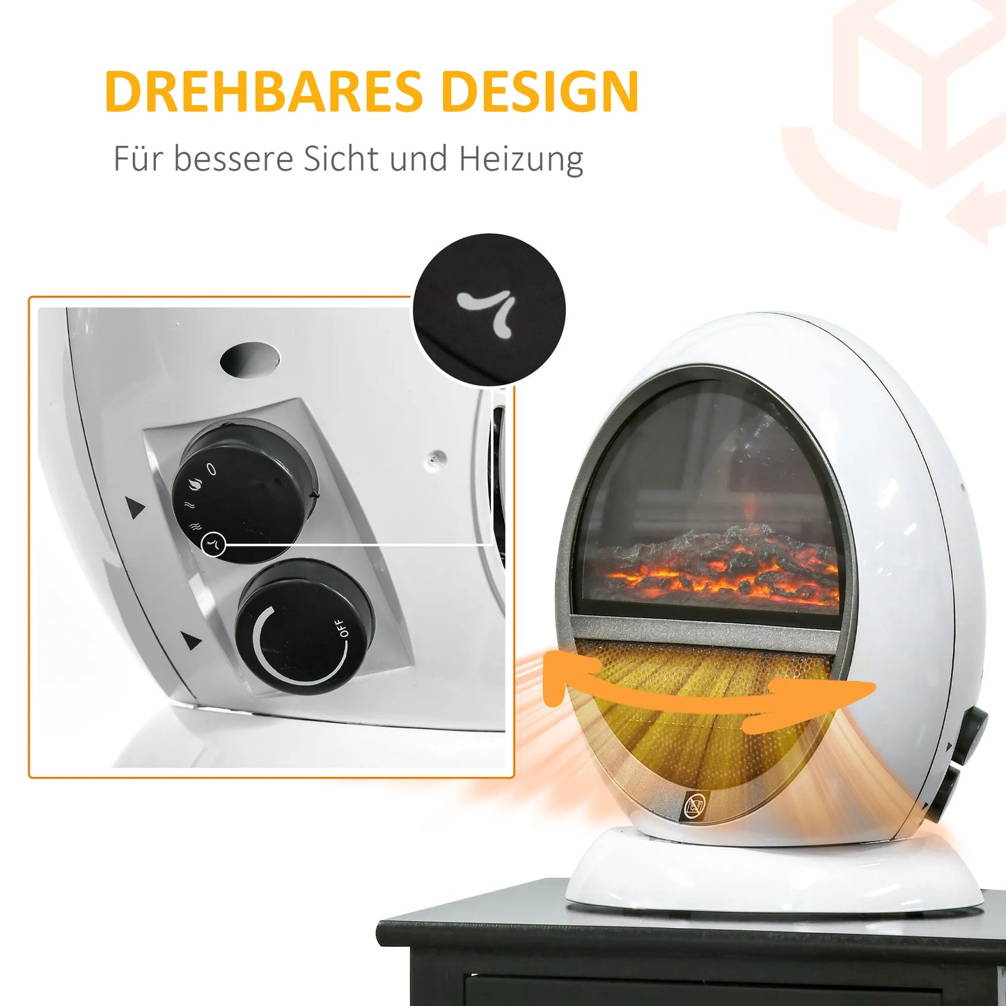 LED elektrinis židinys Mini, stalinis, pastatomas, su liepsnos efektu 1500W ABS plastikas, baltas 30,5 x 18 x 35 cm