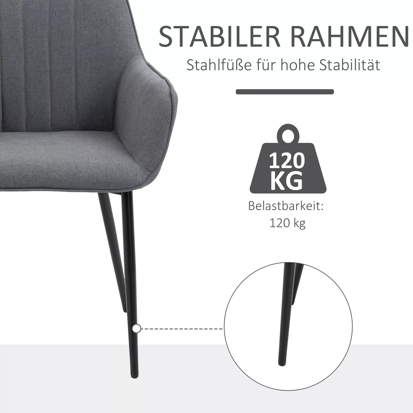 2 vnt. valgomojo kėdžių rinkinys, minkšta kėdė su kvėpuojančiu lininiu užvalkalu, svetainės kėdė, fotelis, virtuvės kėdė su atlošu, porankiais, linas, tamsiai pilka, 59,5 x 56,5 x 81 cm