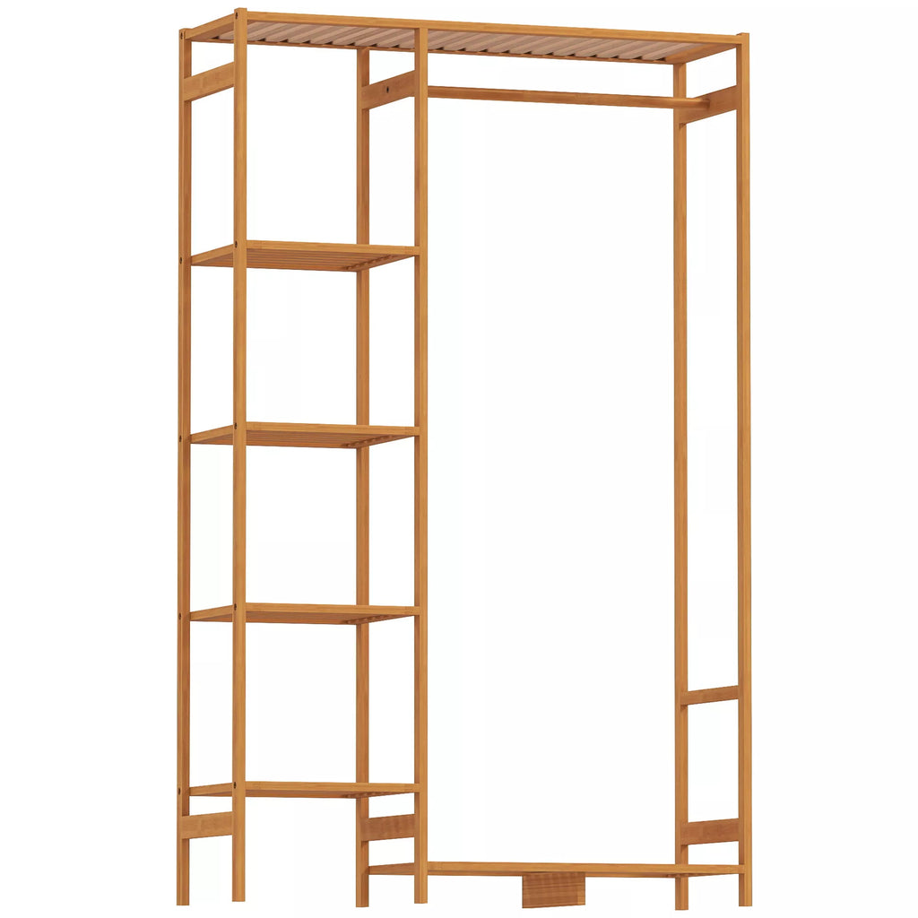 Pastatoma medinė drabužių kabykla su lentynomis prieškambariui, 90x30x145 cm, natūrali