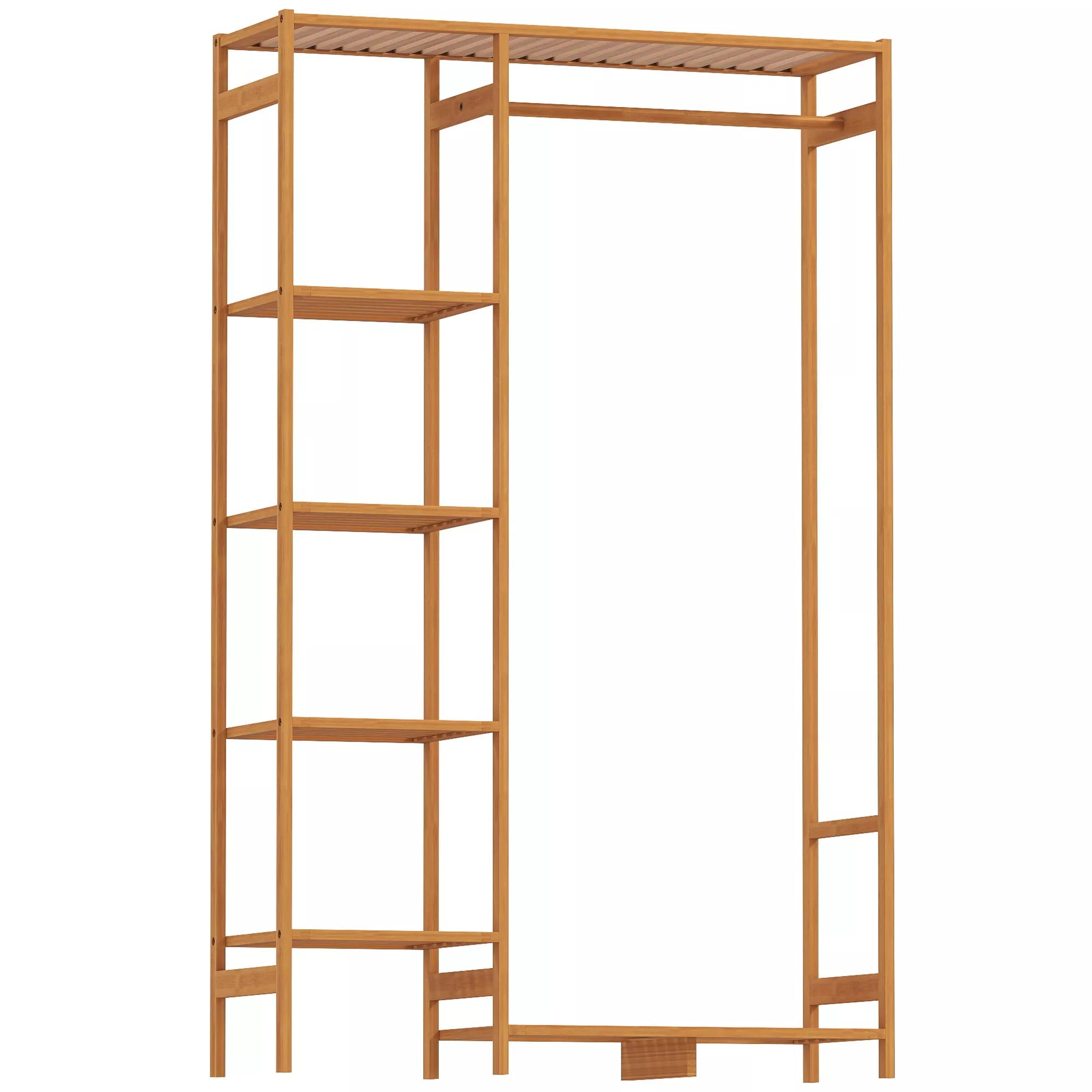 Pastatoma medinė drabužių kabykla su lentynomis prieškambariui, 90x30x145 cm, natūrali