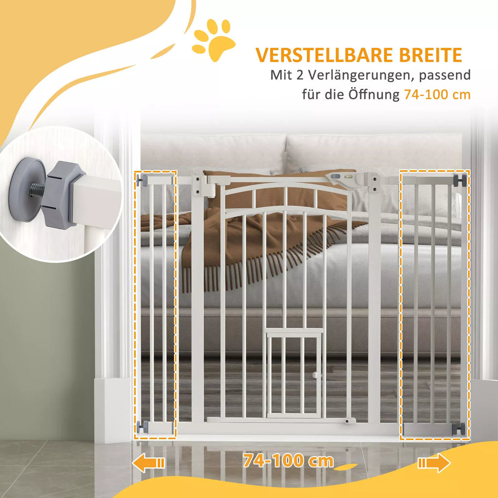 Laiptų apsauginė grotelė Šunų apsauginė grotelė, automatinis uždarymas, valdymas viena ranka, 100 cm x 4 cm x 76 cm, balta