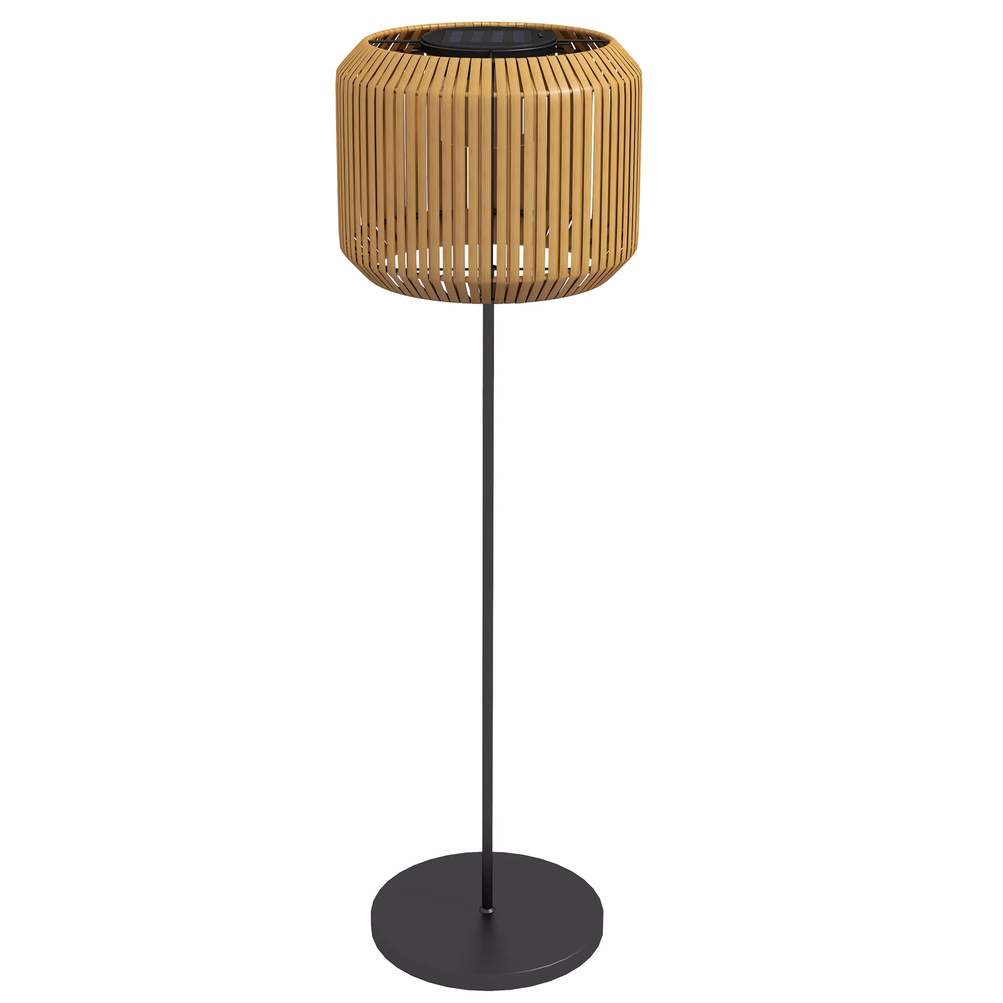 Rotango lauko šviestuvas, saulės energija maitinama sodo lempa, automatinis įjungimas, LED, atspari atmosferos poveikiui, metalinis rėmas, Ø34 x 130 cm, juoda/geltona
