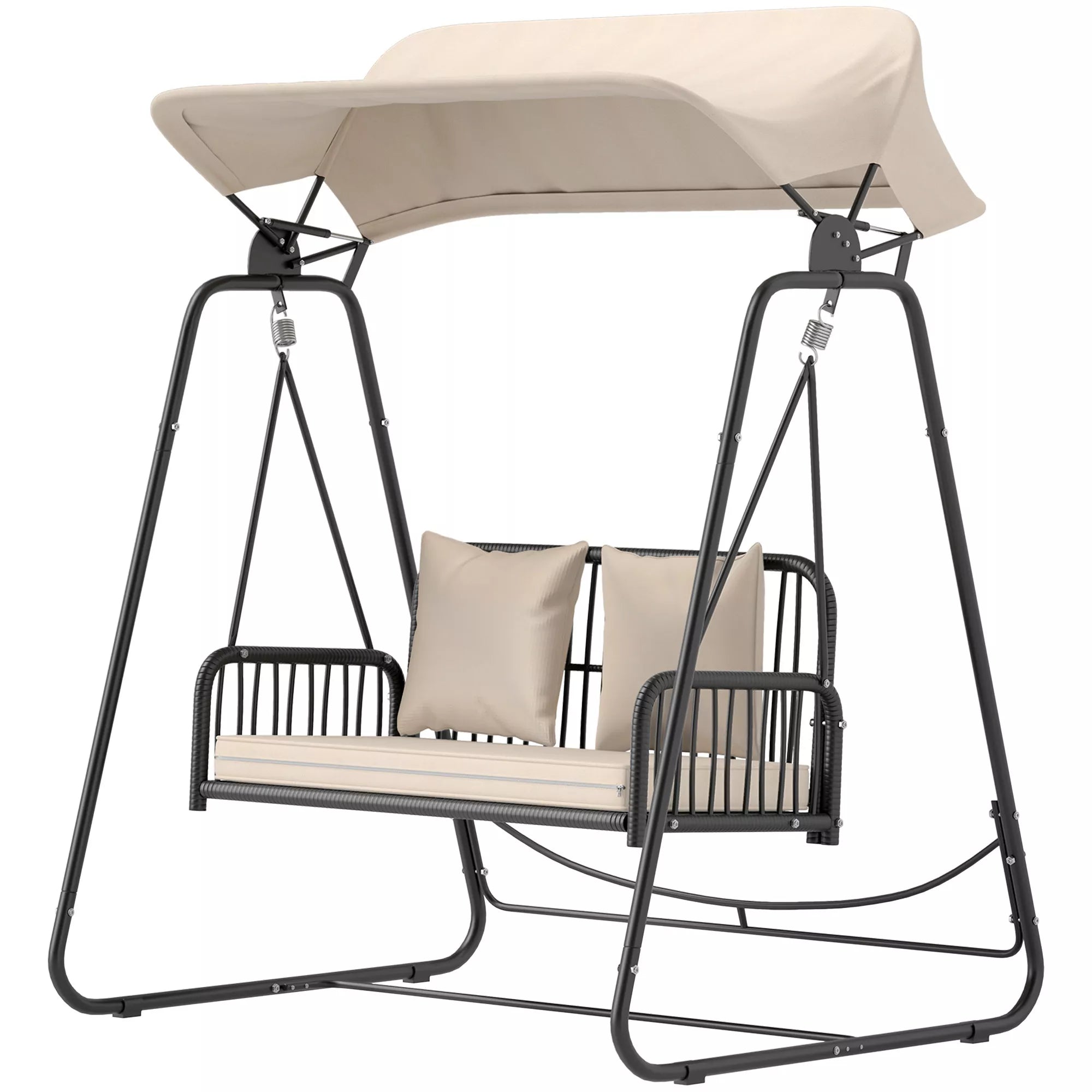 Lauko, sodo  sūpynės Rotango 2-vietės sodo sūpynės su saulės stogu Pagalvės iki 240 kg 149 x 121 x 180 cm Chaki