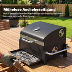Plieninis anglies grilis, nešiojamas BBQ rūkintuvas su dangčiu, reguliuojama ventiliacija, dviejų lygių anglies dėžė, termometras