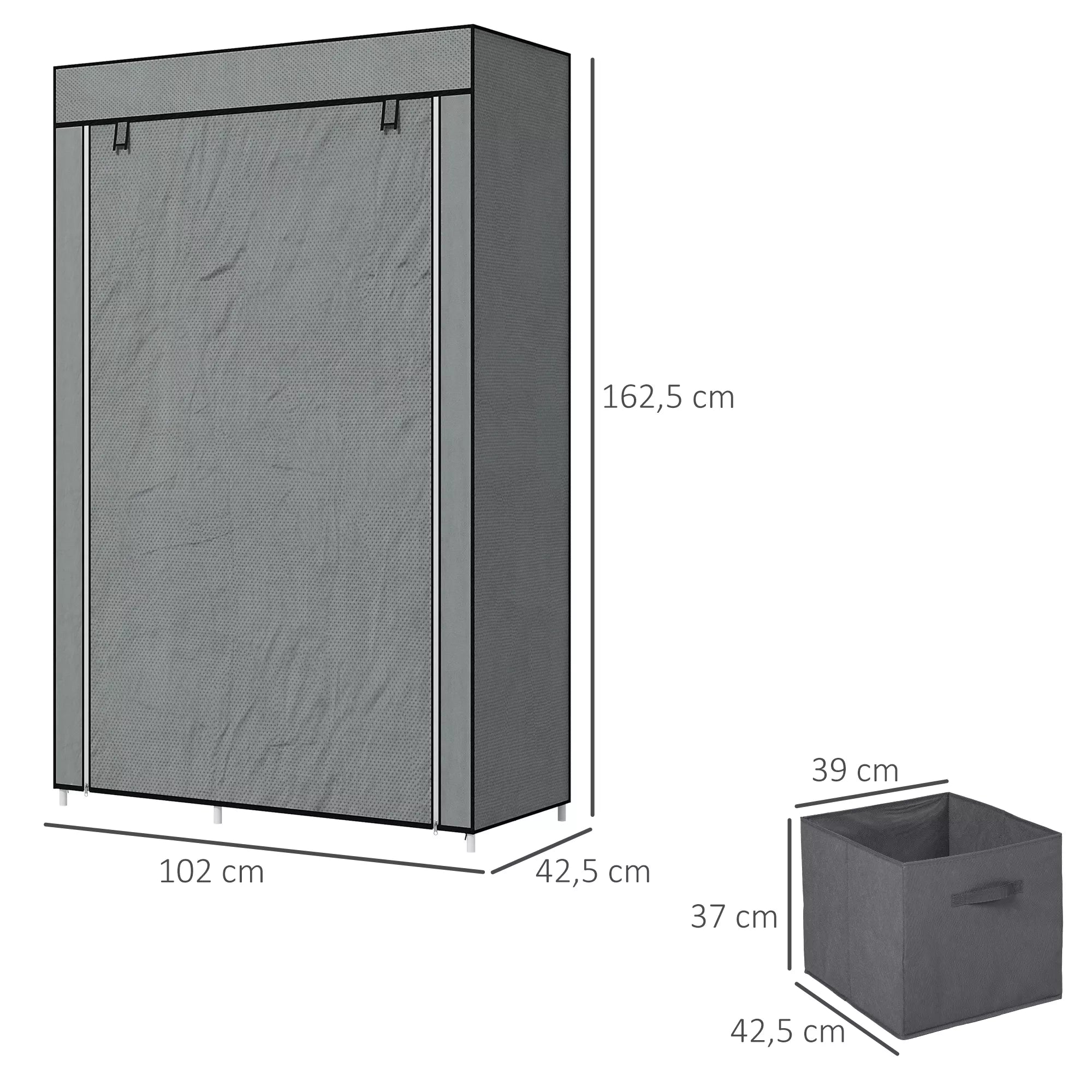 Audinio spinta Drabužių spinta Sulankstoma spinta, 1 drabužių pakaba, 6 lentynos, 102 x 42,5 x 162,5 cm, pilka