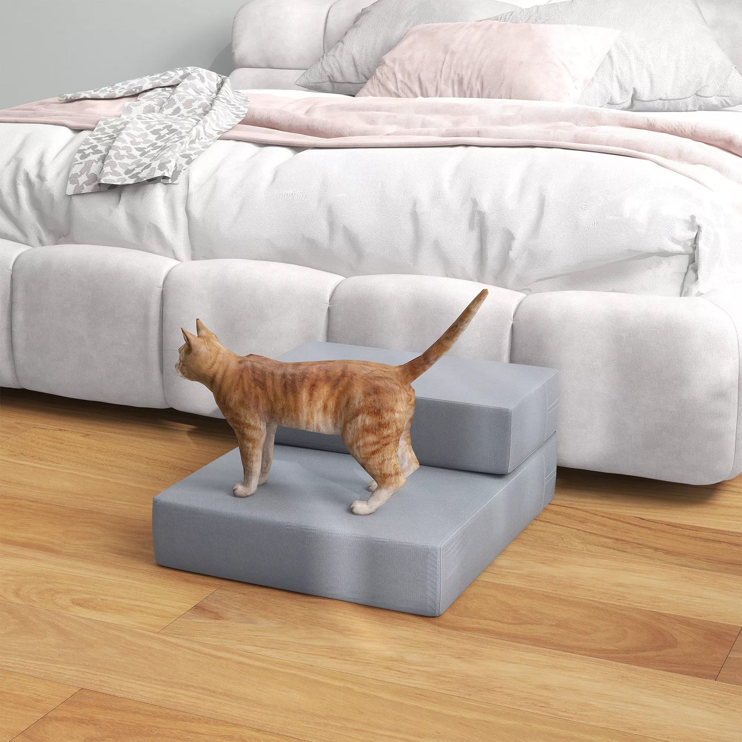 Naminių gyvūnų laiptai Gyvūnų kilimėlis 2 pakopos Sulankstomas iki 7 kg Šunų laiptai Laiptai Kilimėlis katėms ir šunims Pilkos spalvos L45 x B39 x H20 cm