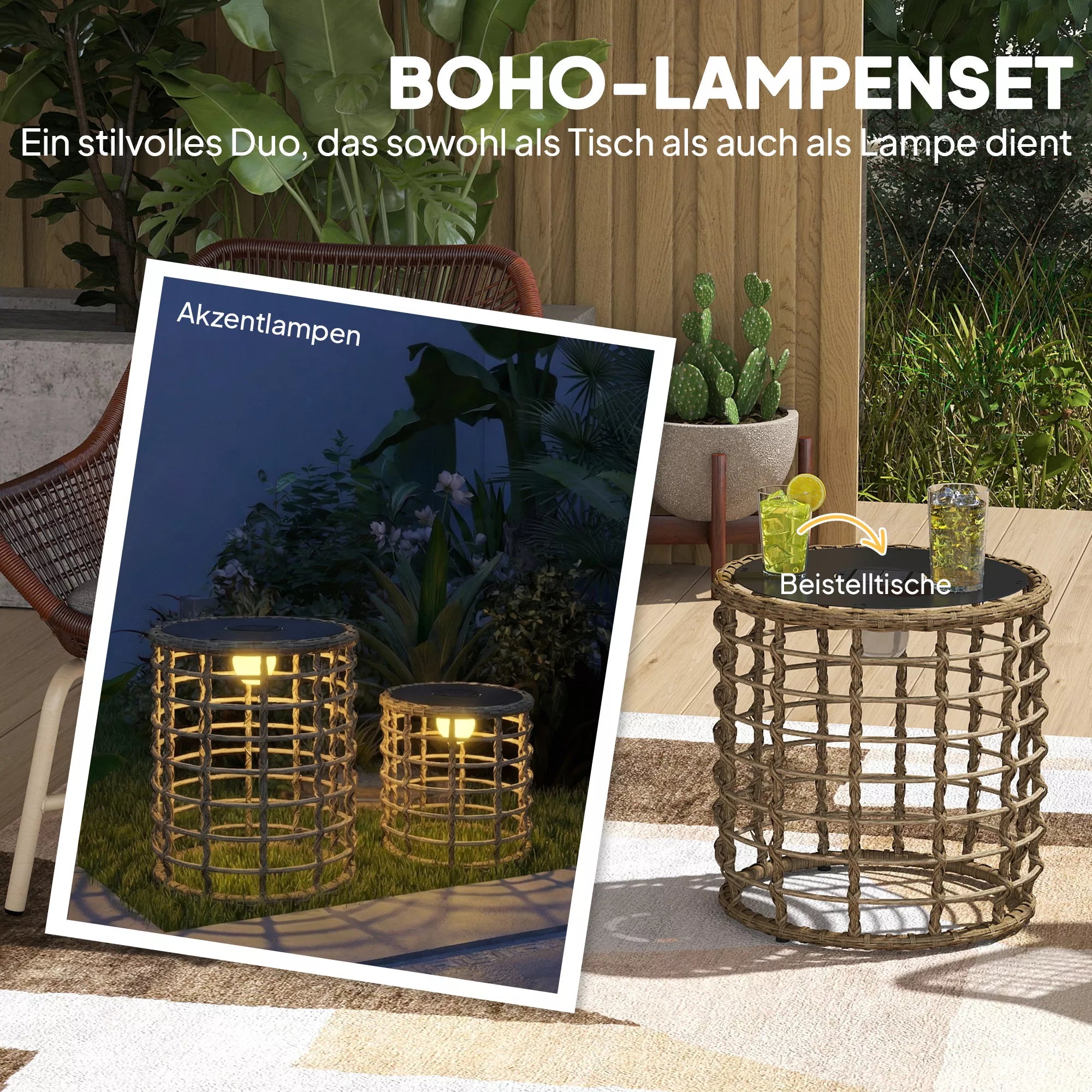 Saulės stovas 2 vnt. rattan saulės lempų su šviesos jutikliu LED saulės lempa boho stiliaus IP44