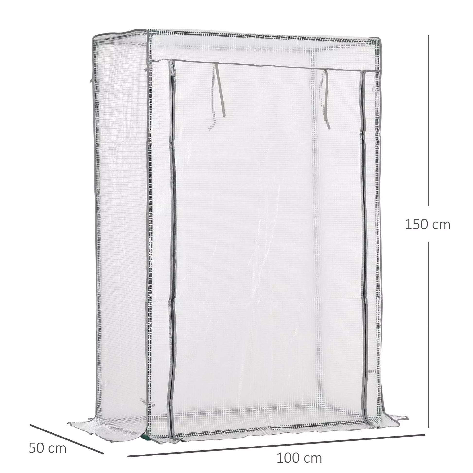 Šiltnamis su PE tinkliniu plėvelės sluoksniu, durimis, atsparus žiemai Plieninis šiltnamis su plėvelės sluoksniu, šiltnamis 100 x 50 x 150 cm, baltas