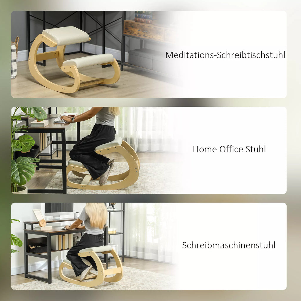 Kelio atramos kėdė ergonomiška su supimosi funkcija, kreminė balta