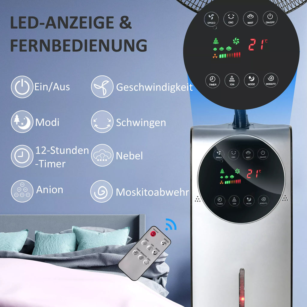 2-in-1 ventiliatorius, LED ekranas, laikmačio funkcija, Ø 44,5 x 135H cm, sidabrinis + juodas