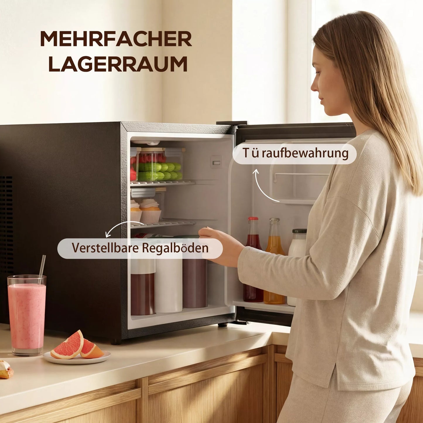 Mini šaldytuvas, mažas kompaktiškas šaldytuvas su reguliuojamu termostatu, 43x51x51,3 cm, juodas