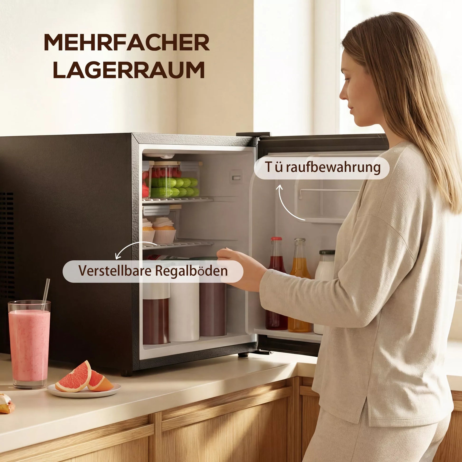 Mini šaldytuvas, mažas kompaktiškas šaldytuvas su reguliuojamu termostatu, 43x51x51,3 cm, juodas