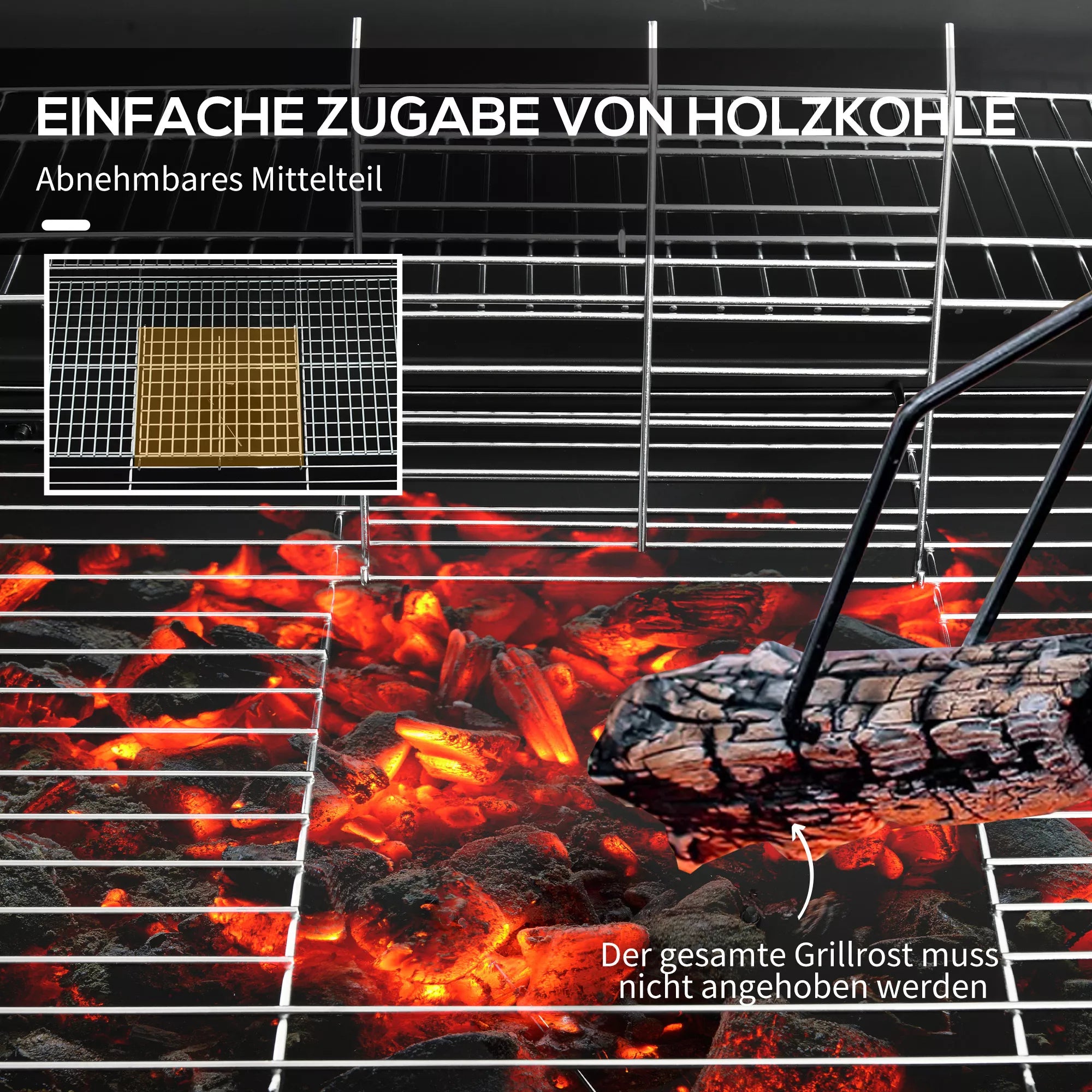 Metalinis anglies grilis BBQ Smoker su dangčiu, termometru, ratukais, grilio vežimėliu 95x71,5x102 cm, juodos spalvos