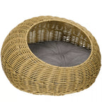 Katės guolis su plaunama pagalvėle, gyvūnams iki 4 kg, vidinis, dirbtinio rotango, Ø50 x 31 cm, šviesiai rudas