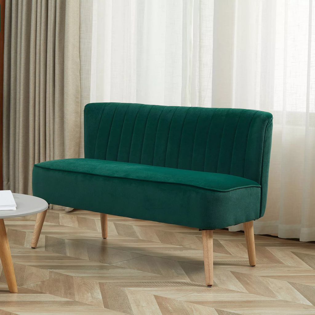 2 vietų sofa, mažas dvivietis fotelis su aksomo išvaizda, moderni minkšta sofa svetainei, miegamajam, mažam kambariui, tamsiai žalia 117 x 56,5 x 77 cm