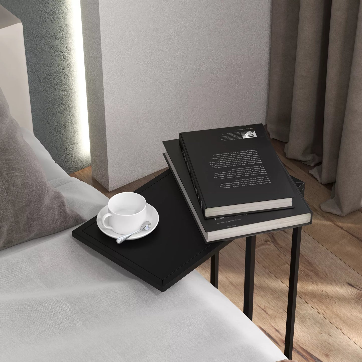 C formos staliukas, nešiojamojo kompiuterio staliukas, staliukas prie sofos, su plieniniu rėmu, juodas