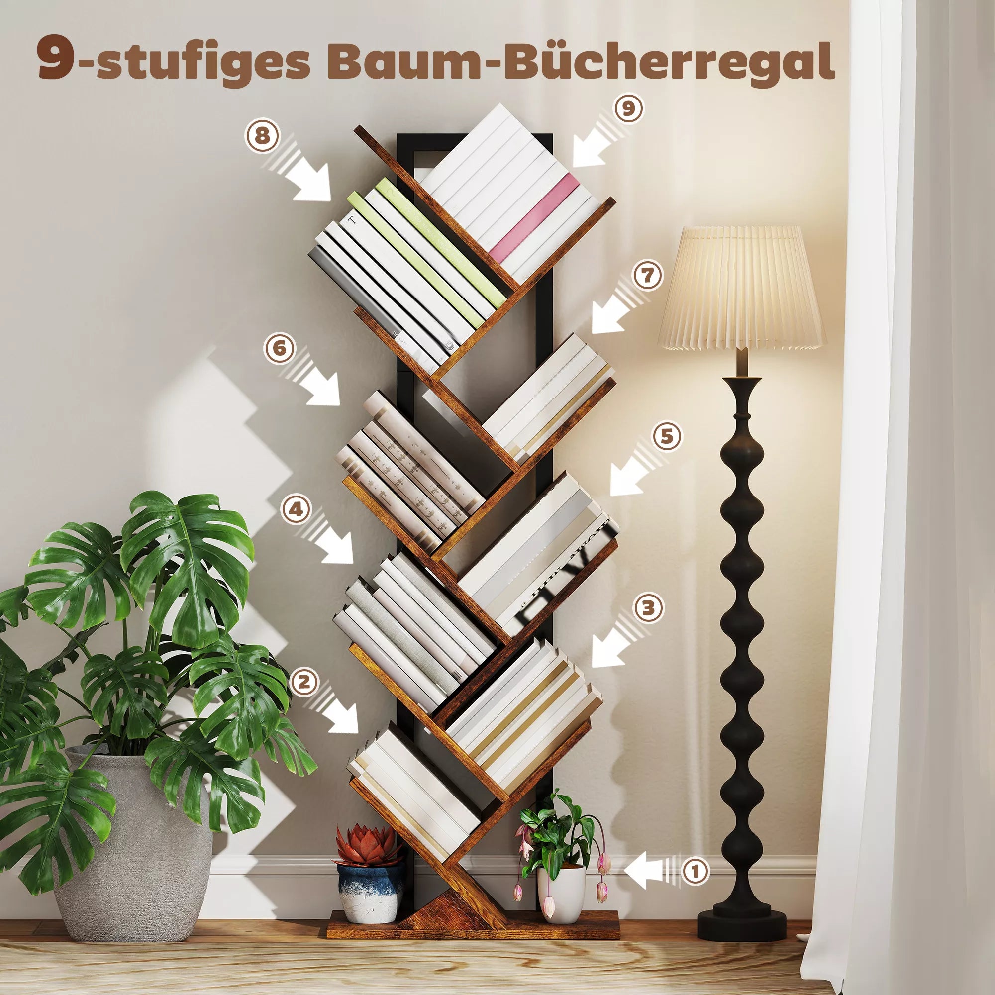 Pastatoma lentyna Living room, 9 lentynos, ruda