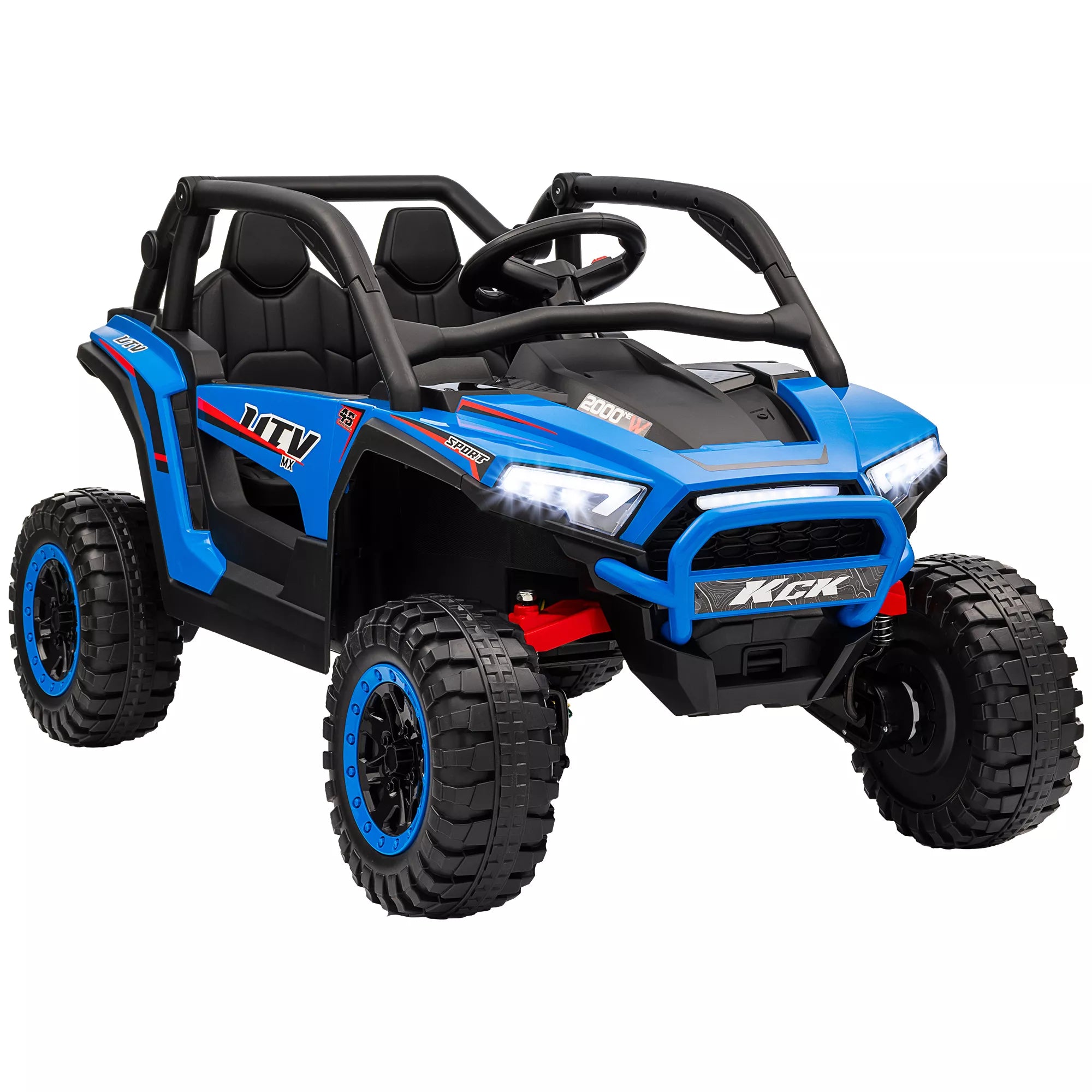 Vaikų automobilis „Elektro-UTV“, 5–7 km/h, 2 vietos, nuotolinis valdymas, muzika, žibintai, 1 val. važiavimo trukmė, mėlynas