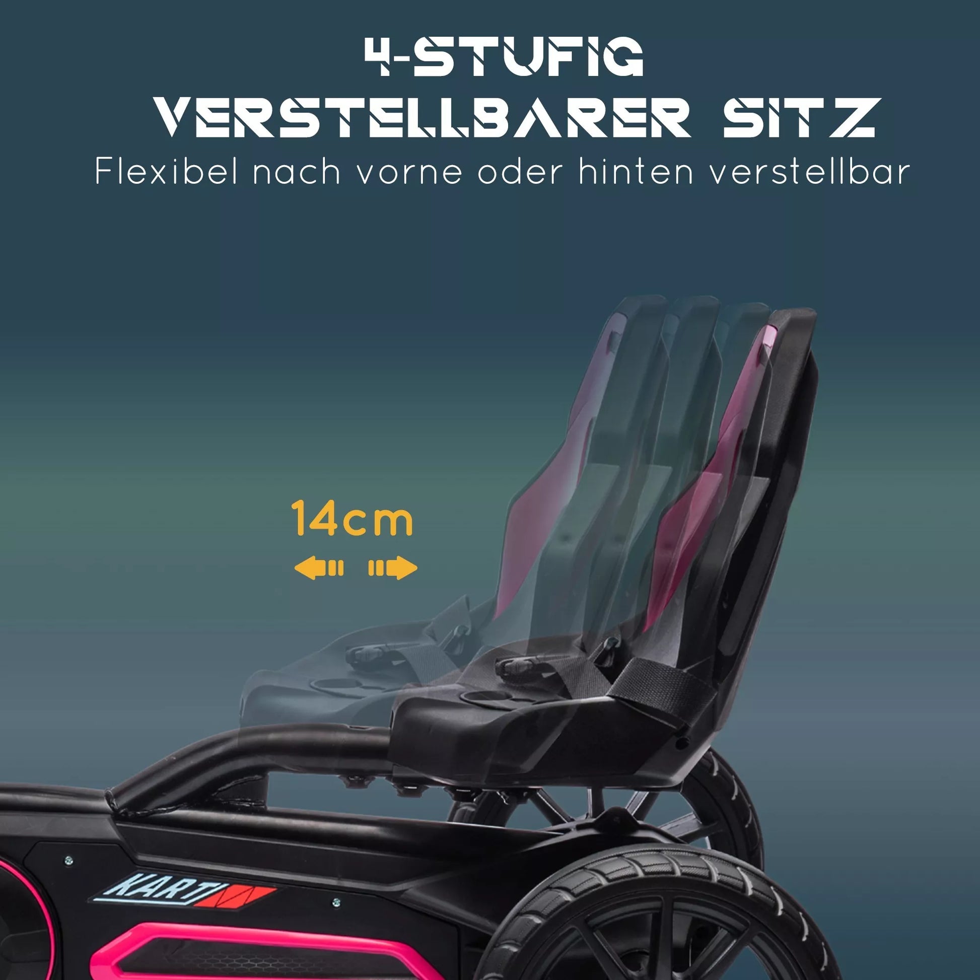 Kartingas, vaikų transporto priemonė su reguliuojama sėdyne, pedalinė transporto priemonė, pedalinis automobilis su rankiniu stabdžiu, 3–8 metai, lauke, rožinė