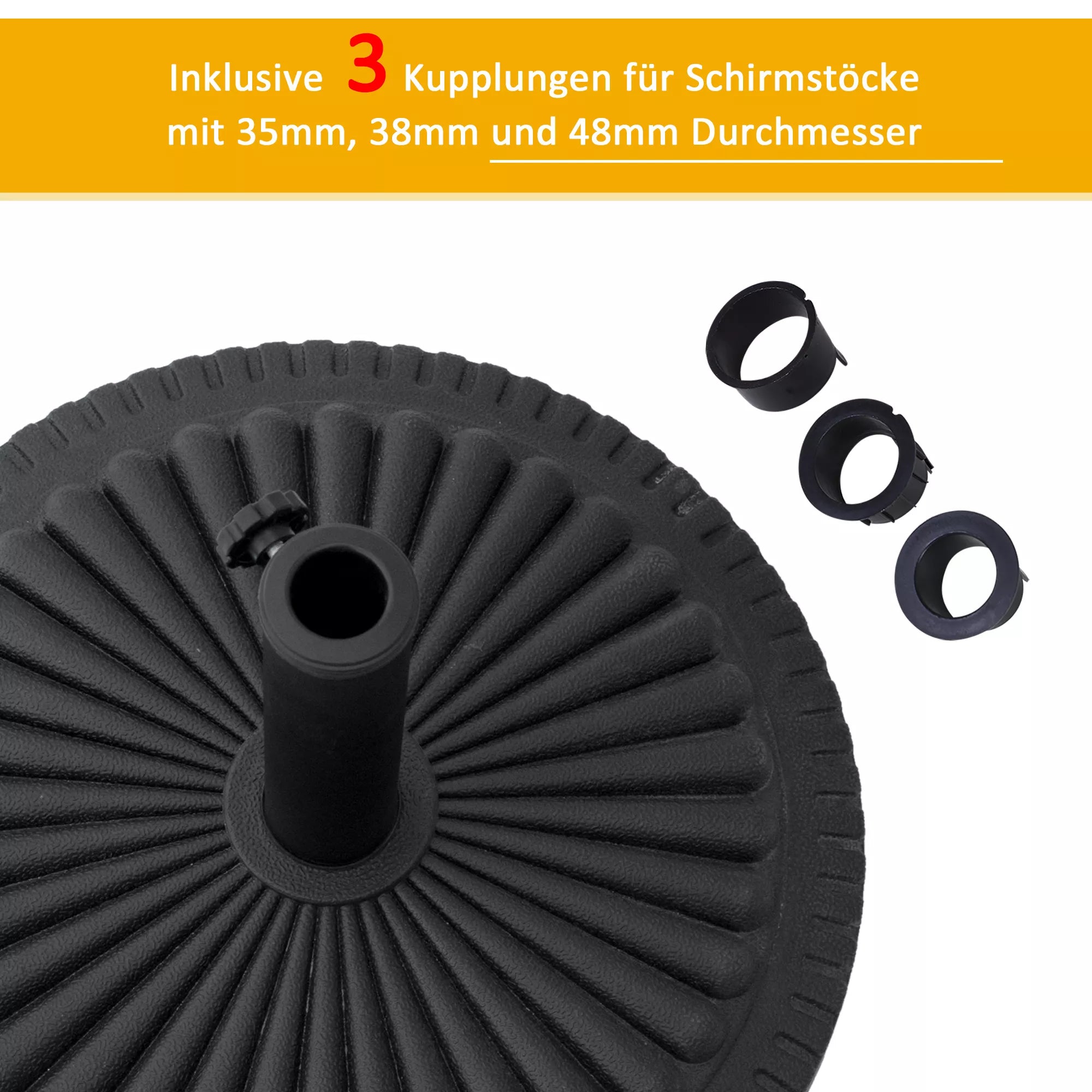 Skėčių stovas 14 kg Skėčių stovas Apvalus skėčių laikiklis, stovas Skėčių svoris skėčiams 35–48 mm vamzdžio skersmens, balkonui, terasai, sodui, juodas