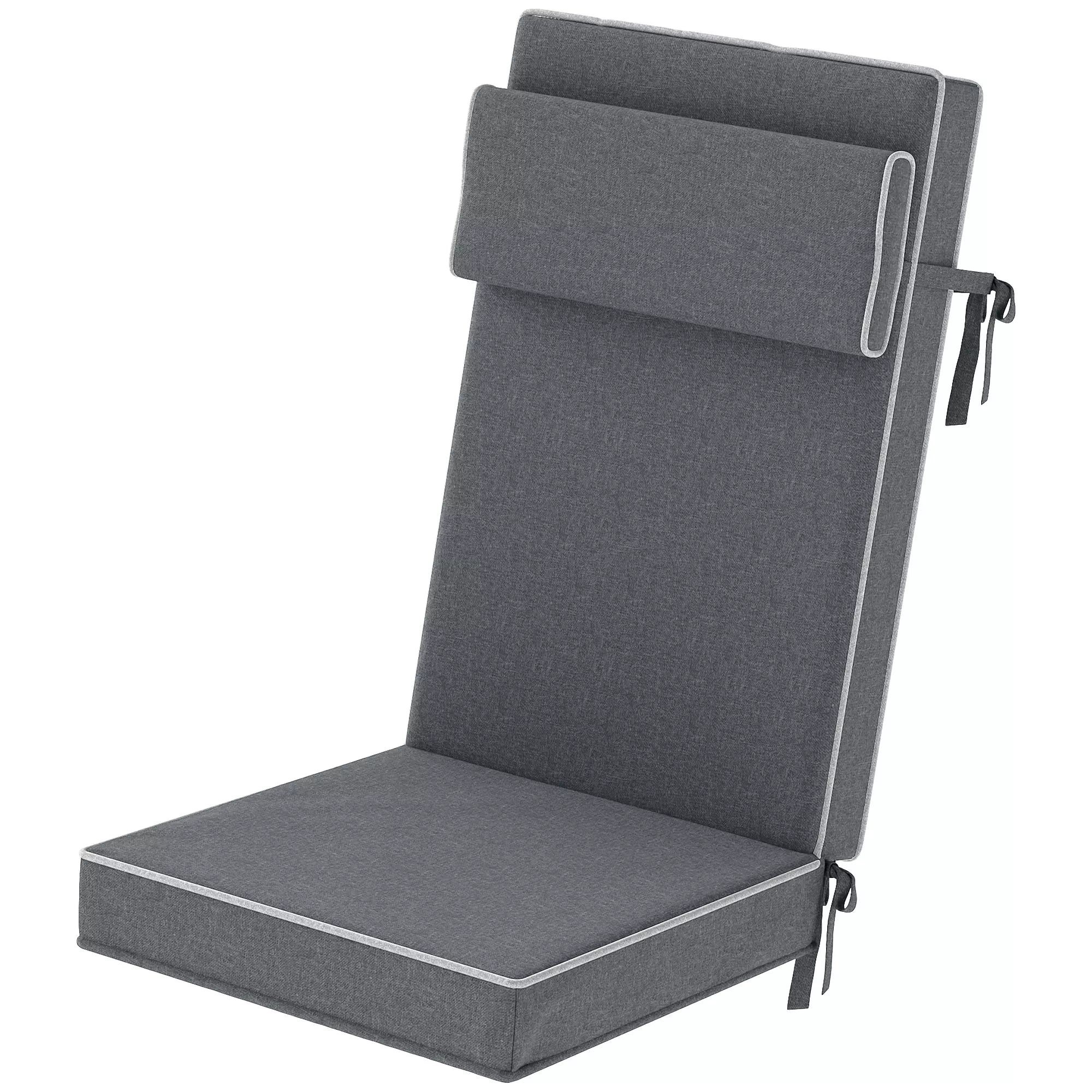 Sėdimoji pagalvėlė 120 x 47 x 9,5 cm, atspari vandeniui, su juostelėmis, galvos atrama, UPF50+, tamsiai pilka