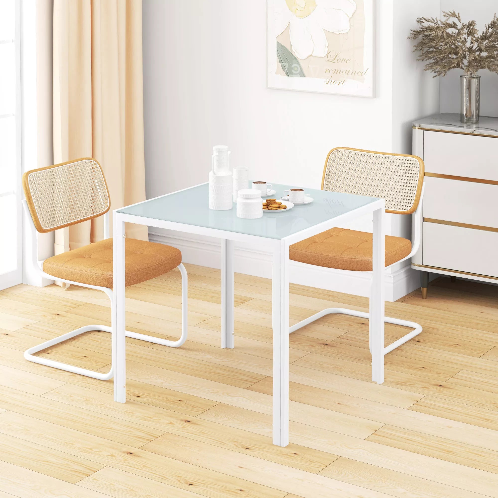 Valgomojo stalas HOMCOM kvadratinis, 75 x 75 cm, baltas
