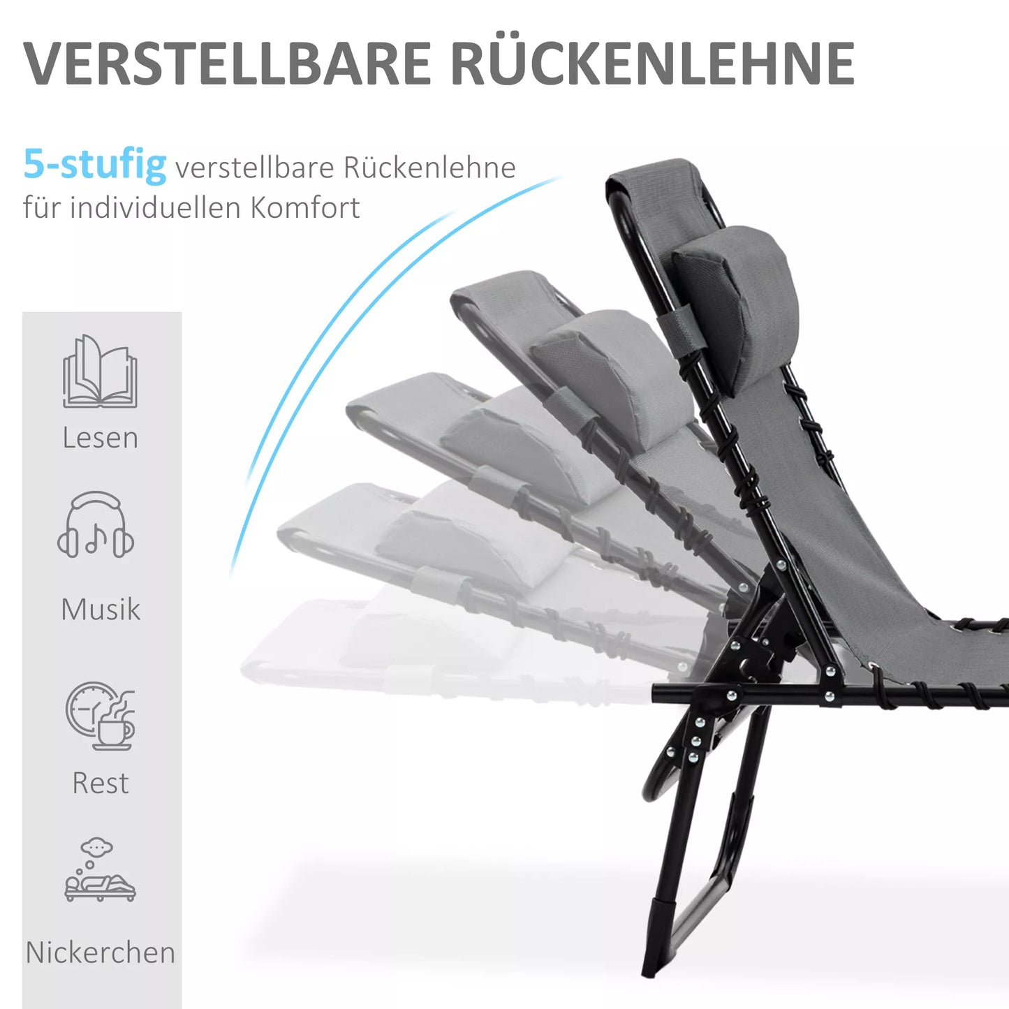 Gultas, sulankstomas gultas su pagalve kaklui, plieninis rėmas, tinklinis audinys, 120 kg apkrova, pilkos spalvos